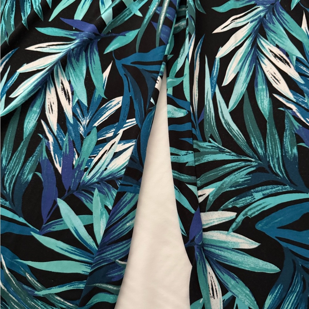 Tropical Leaf Print Culottes in Teal and Black.